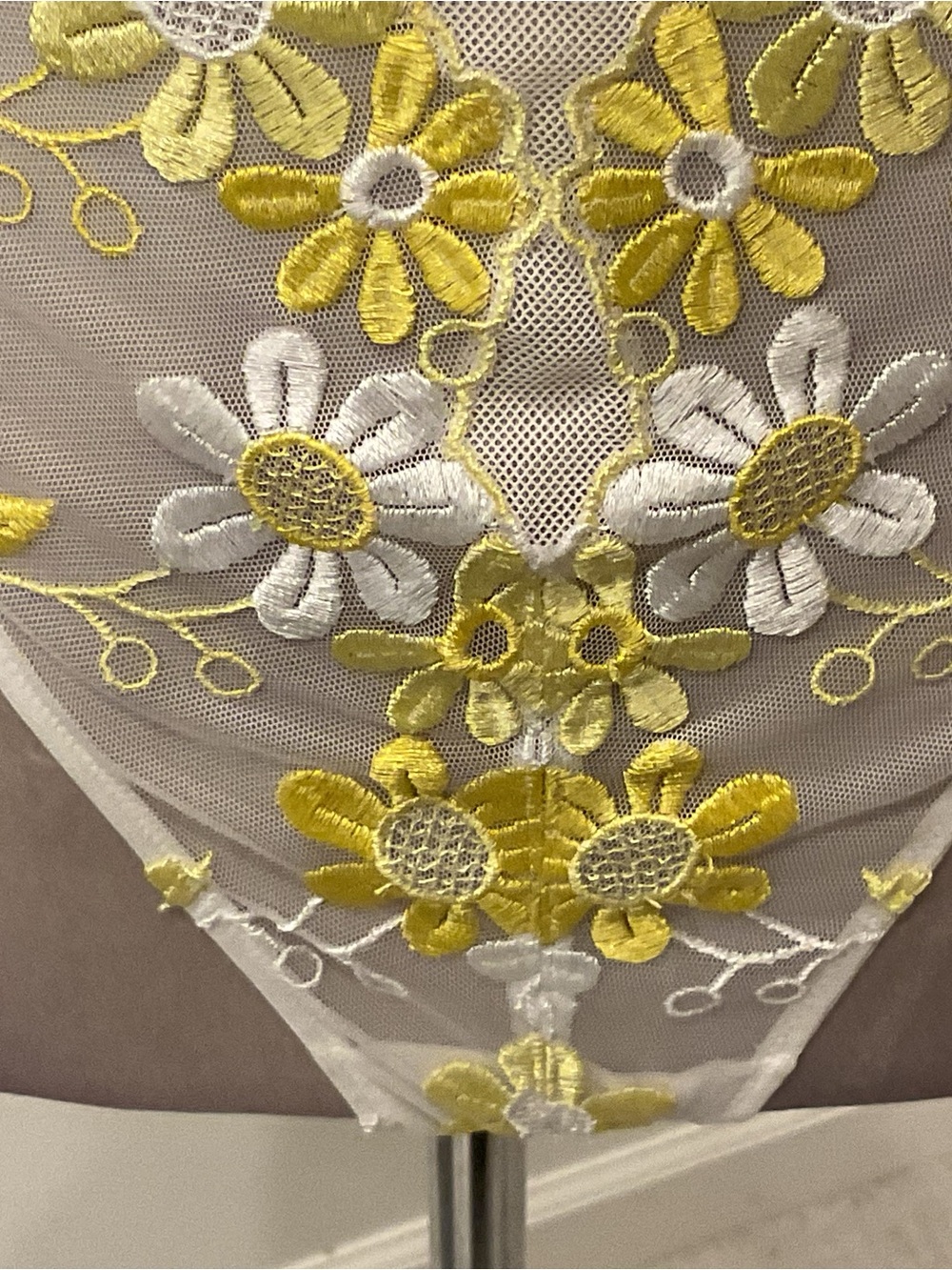 2001 Victoria's Secret White Sheer Bodysuit with Yellow Floral Embroidery - Picture 6 of 13